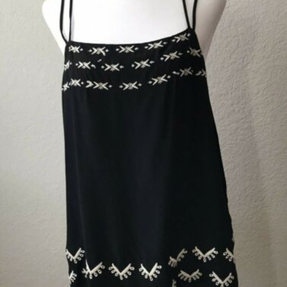 LOFT Black Embroidered Criss Cross Strappy Lined Camisole Top Medium - Picture 3 of 9